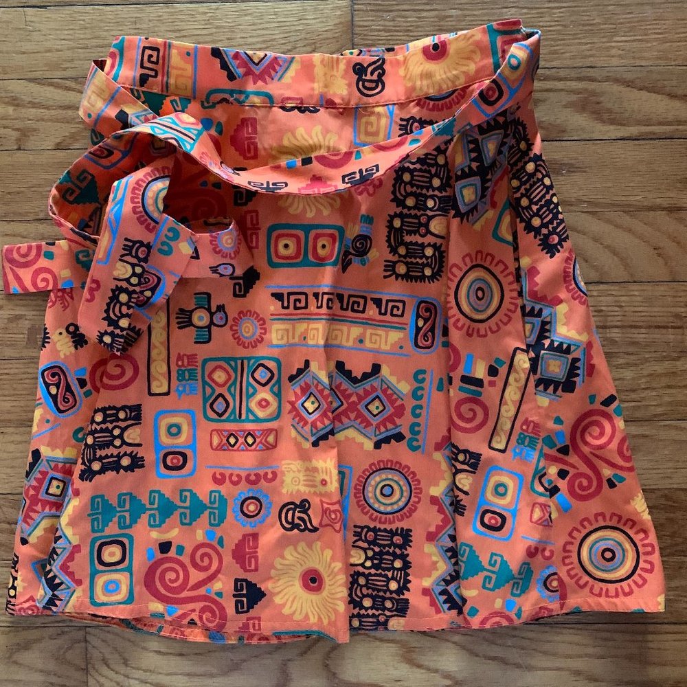 IAM! Identity Apparel by Malia Orange Ethnic Print Wrap Around Skirt